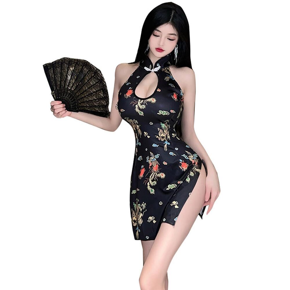 3202 Chinese Cheongsam Dress Anime Cosplay Lingerie Retro Print Qipao Mini
